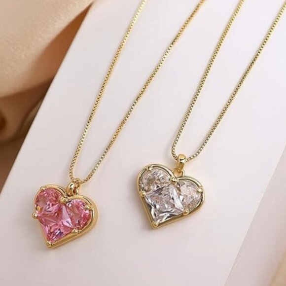 Pink Heart Rhinestone Necklace - Picture 5 of 5